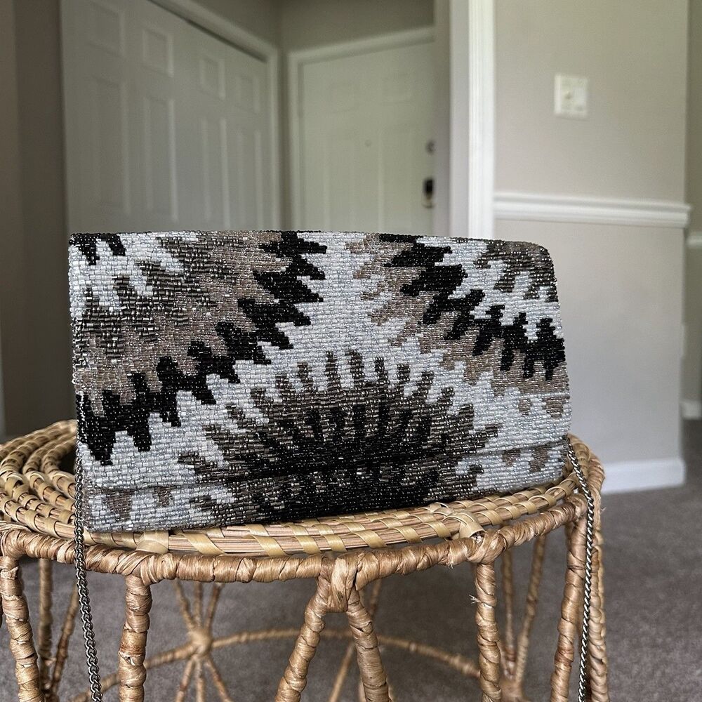 Hand Beaded Silver Luna Bag By James Ascher $194 Evening Clutch Silver Black